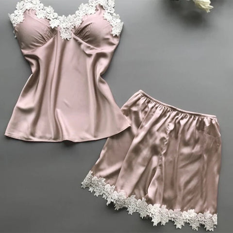 Clevvets Womens Loungewear Nightwear Lace Suspenders Loose High Waist Shorts Pajamas Two Piece Set for Women