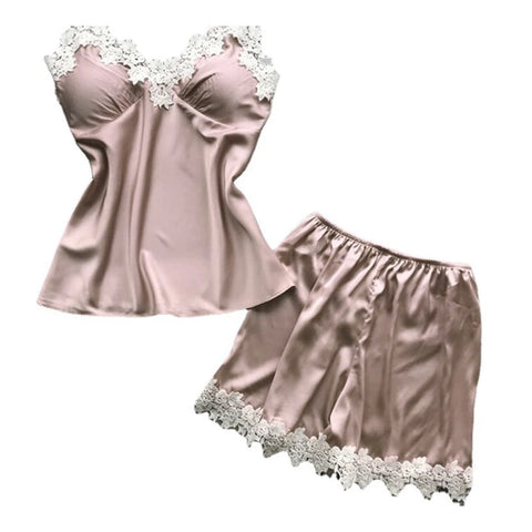 Clevvets Womens Loungewear Nightwear Lace Suspenders Loose High Waist Shorts Pajamas Two Piece Set for Women