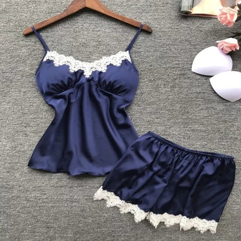 Clevvets Womens Loungewear Nightwear Lace Suspenders Loose High Waist Shorts Pajamas Two Piece Set for Women