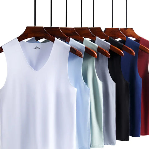 LANFEI Men's Anti-sweat Underclothing Underwears Undershirts Summer Vest Men Traceless Ice Silk Tank Top Slim Fit Sports Fitness Sleeveless Breathable Singlet
