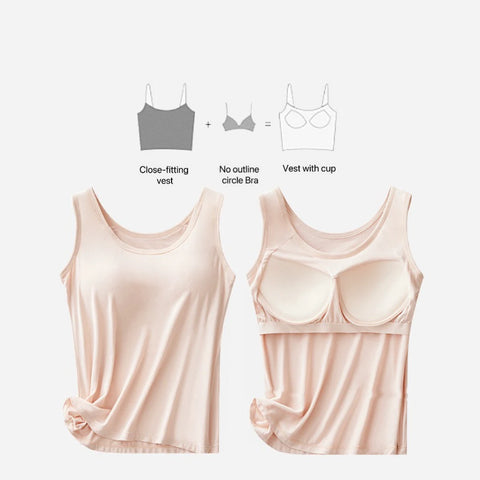 Clevvets Top Women's Vest Tops Round Neck Vests Solid Color Padded Slim Fit Tank Tops Sexy Feminino Casual Tank Tops With Built In Bras