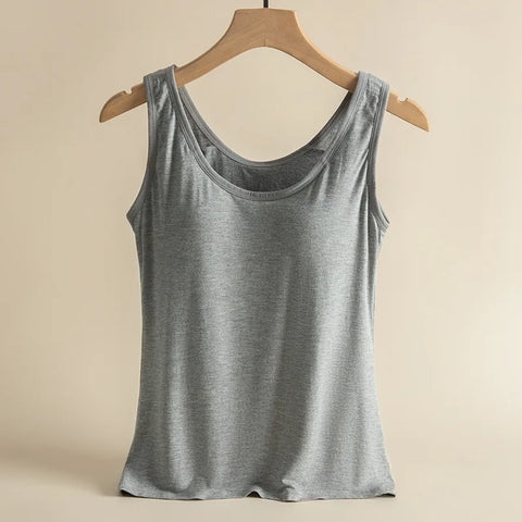 Clevvets Top Women's Vest Tops Round Neck Vests Solid Color Padded Slim Fit Tank Tops Sexy Feminino Casual Tank Tops With Built In Bras
