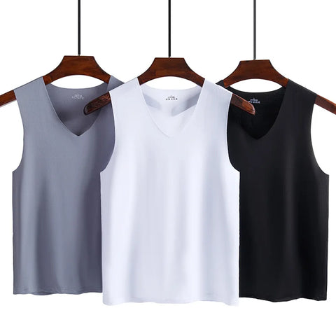 LANFEI Men's Anti-sweat Underclothing Underwears Undershirts Summer Vest Men Traceless Ice Silk Tank Top Slim Fit Sports Fitness Sleeveless Breathable Singlet