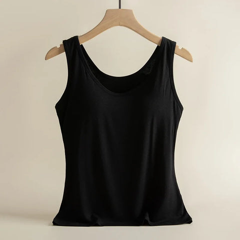 Clevvets Top Women's Vest Tops Round Neck Vests Solid Color Padded Slim Fit Tank Tops Sexy Feminino Casual Tank Tops With Built In Bras