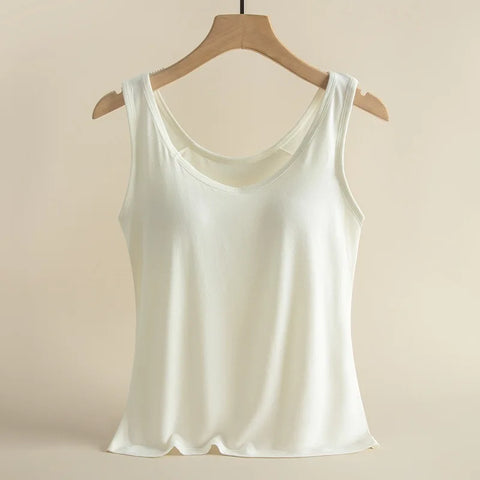 Clevvets Top Women's Vest Tops Round Neck Vests Solid Color Padded Slim Fit Tank Tops Sexy Feminino Casual Tank Tops With Built In Bras