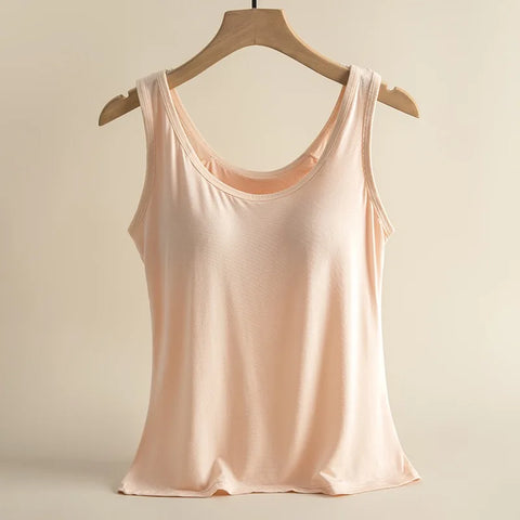 Clevvets Top Women's Vest Tops Round Neck Vests Solid Color Padded Slim Fit Tank Tops Sexy Feminino Casual Tank Tops With Built In Bras