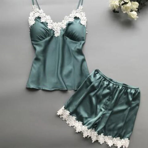Clevvets Womens Loungewear Nightwear Lace Suspenders Loose High Waist Shorts Pajamas Two Piece Set for Women