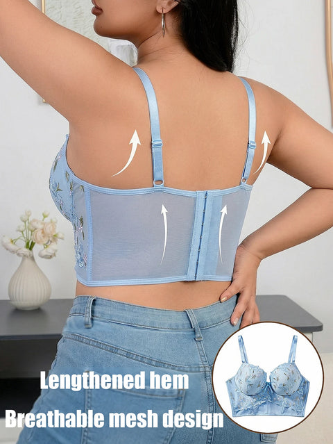 Clevvets Bras Women's Floral Embroidery Lace Push Up Bra with Underwire Longline Shaping Side Support Minimizer Comfortable Bra
