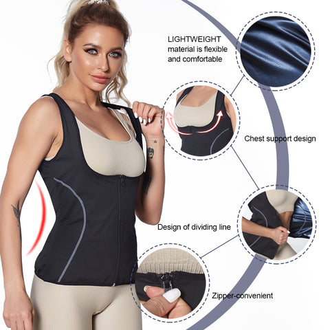 Women Sauna Vest Thermo Sweat Shapewear Tank Top body Shaper Slimming Waist Trainer Corset Gym Hot Workout Zipper Shirt by NINGMI