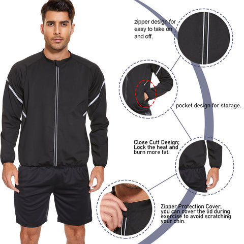 Sauna Jacket for Men Sweat Top Weight Loss Suit Slimming Body Shaper Fat Burner Gym Exercise Sport Workout Fitness by NINGMI