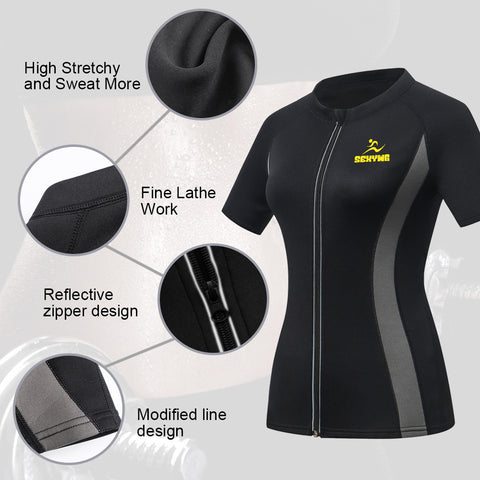 Women Body Shaper Slimming Shirts for Weight Loss Waist Trainer Sports Tops Hot Sweat Sauna Corset Zipper Workout Shapers by NINGMI