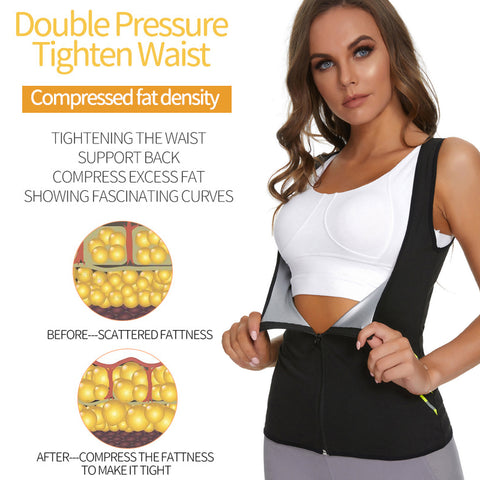 Women Slimming Sauna Shirt Body Shaper Waist Trainer Sweat Corset with Zipper Gym Fitness Tank Top Sport Vest Weight Loss by NINGMI