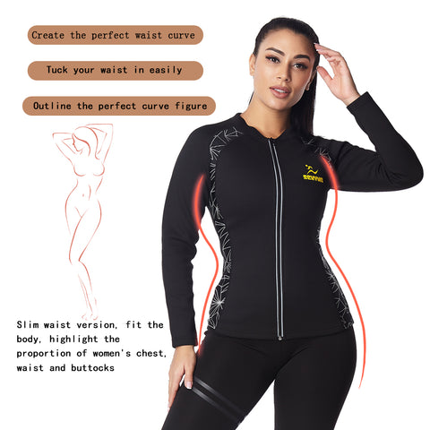 Women Sauna Body Shaper Sports Suit Shirts Hot Sweat Neoprene Workout Long Sleeve Tops Waist Trainer Zipper Shapewear by NINGMI