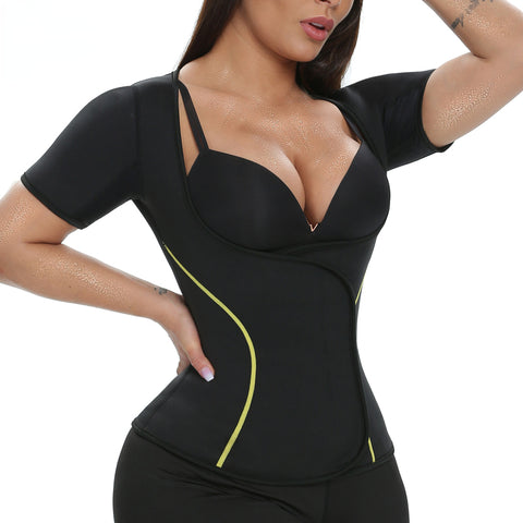Training Clothes Fat Burner Top Waist Trainer Sweat Weight Loss Shirt Body Shaper Sauna Jacket Suit Workout Short Sleeve by NINGMI