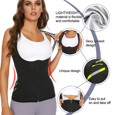Women Slimming Sauna Shirt Body Shaper Waist Trainer Sweat Corset with Zipper Gym Fitness Tank Top Sport Vest Weight Loss by NINGMI