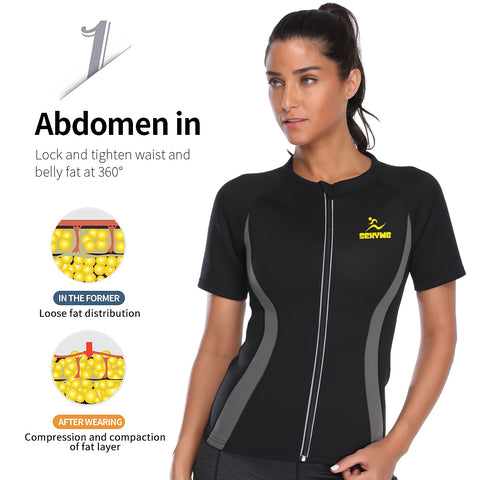 Women Body Shaper Slimming Shirts for Weight Loss Waist Trainer Sports Tops Hot Sweat Sauna Corset Zipper Workout Shapers by NINGMI