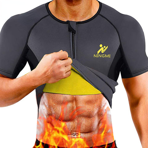 Men Neoprene Sauna Suit Weight Loss Shapewear Sports Top Gym Shirt Body Shaper Slimming Waist Trainer Jacket Short Sleeve by NINGMI