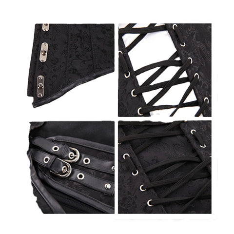 NINGMI Black Gothic Bustiers Steampunk Corset Goth Clothes Women Plus Size Underbust Lace Up Sexy Bustier