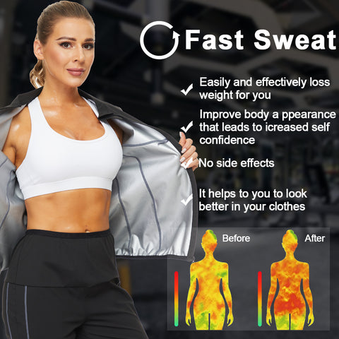 Sauna Sweat Suit for Women Weight Loss Body Shaper Waist Trainer Shirts with Zipper Workout Corset Slimming Sport Shapers by NINGMI