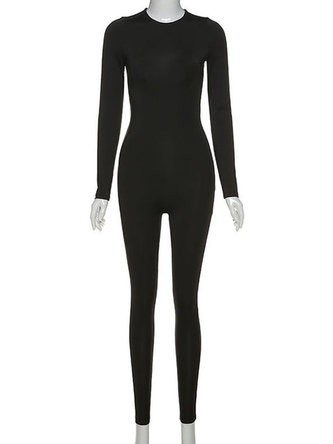 NINGMI Autumn Women Sexy Winter Jumpsuit Streetwear Long Sleeve Bodycon Solid Sport Fitness Overalls For Women