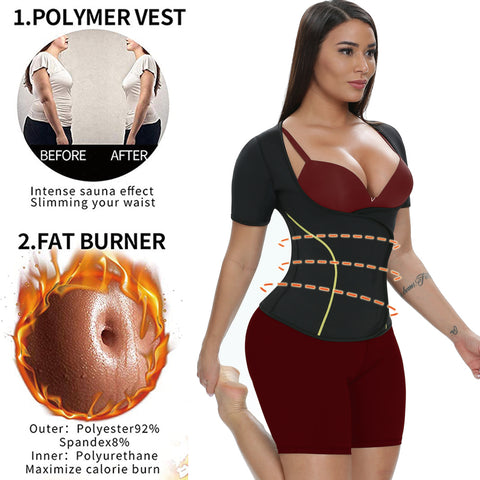 Training Clothes Fat Burner Top Waist Trainer Sweat Weight Loss Shirt Body Shaper Sauna Jacket Suit Workout Short Sleeve by NINGMI