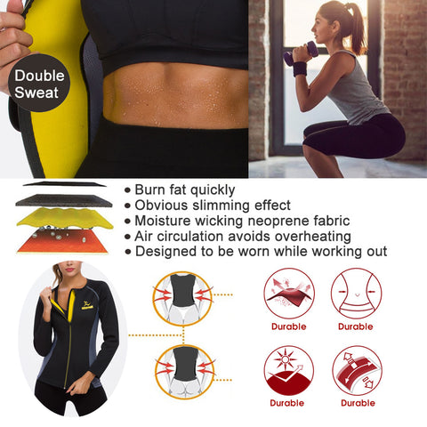 Long Sleeve Sauna Shirt with Zipper Hot Sweat Women Body Shaper Neoprene Gym Sports Tops Waist Trainer Workout Shapewear by NINGMI