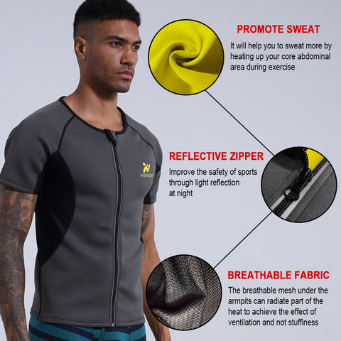 Men Neoprene Sauna Suit Weight Loss Shapewear Sports Top Gym Shirt Body Shaper Slimming Waist Trainer Jacket Short Sleeve by NINGMI