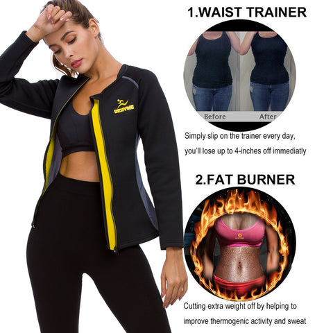 Long Sleeve Sauna Shirt with Zipper Hot Sweat Women Body Shaper Neoprene Gym Sports Tops Waist Trainer Workout Shapewear by NINGMI