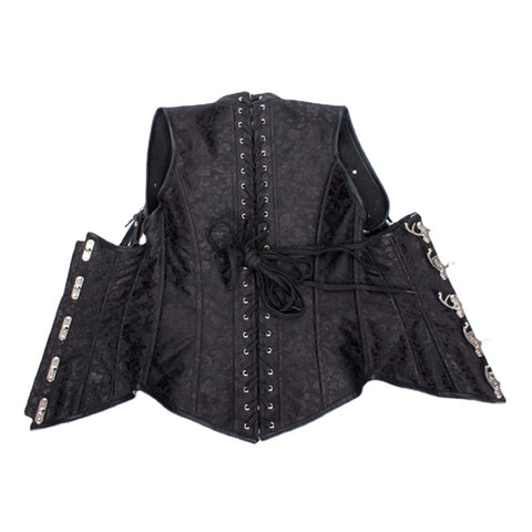 NINGMI Black Gothic Bustiers Steampunk Corset Goth Clothes Women Plus Size Underbust Lace Up Sexy Bustier