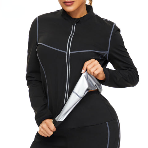 Women Sauna Shirt Sweat Suit Weight Loss Jacket Body Shaper Waist Trainer Tops with Zipper Workout Slimming Sports Corset by NINGMI
