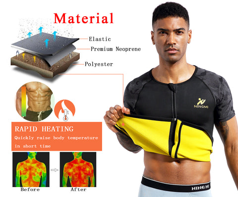 Men Sweat Sauna Shirt Waist Trainer Hot Thermo Shapewear Neoprene Male Slimming Body Shaper Weight Loss Zipper Tank Tops by NINGMI