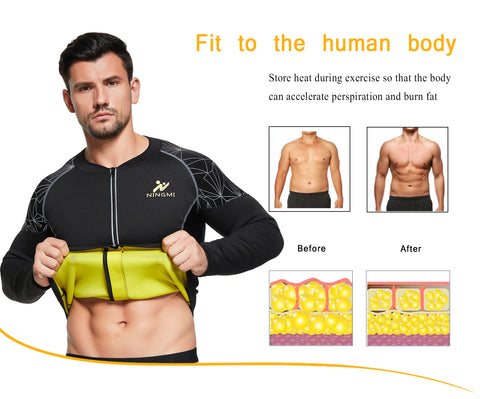 Sauna Shirt for Men Hot Sweat Suit Shapewear Body Shaper Sauna Top Workout for Tummy Fat Burn Corset Training Tops Zipper by NINGMI