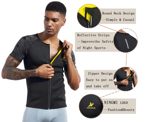 Men Sweat Sauna Shirt Waist Trainer Hot Thermo Shapewear Neoprene Male Slimming Body Shaper Weight Loss Zipper Tank Tops by NINGMI