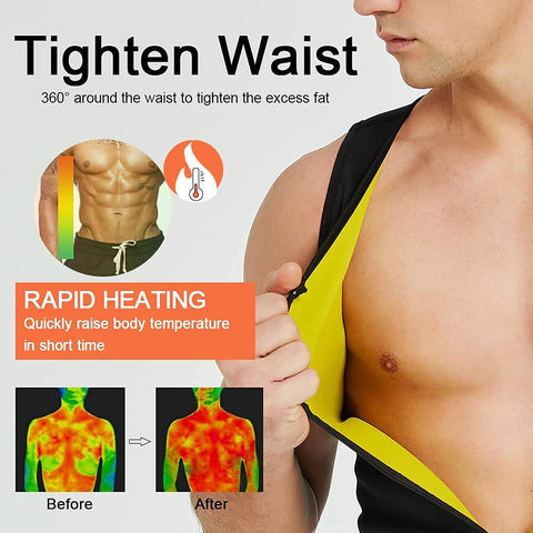 NINGMI Sauna Vest for Men 2 in 1 with Waist Trainer Sweat Workout Tank Top Neoprene Suit Zipper Shirt Slimming Belt Gym
