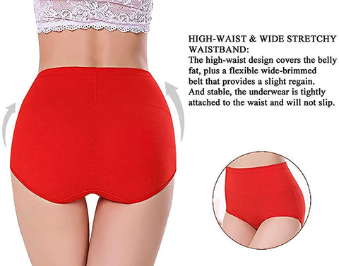 LANFEI Ladies 5-Pack Underwear Stretchy Comfortable High Waist Soft Cotton Full Briefs Basic Style Panties
