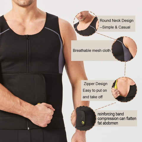 NIGNMI Sauna Vest for Men - Waist Trainer Sweat Vests 2 in 1 Sauna Suit Workout Belt Neoprene Body Shaper