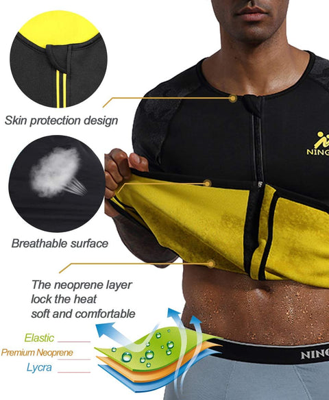 NINGMI Men Neoprene Sweat Shirt Waist Trainer Sauna Suit Weighted Waist Trimmer Vest Workout Sauna Shirt Shapewear