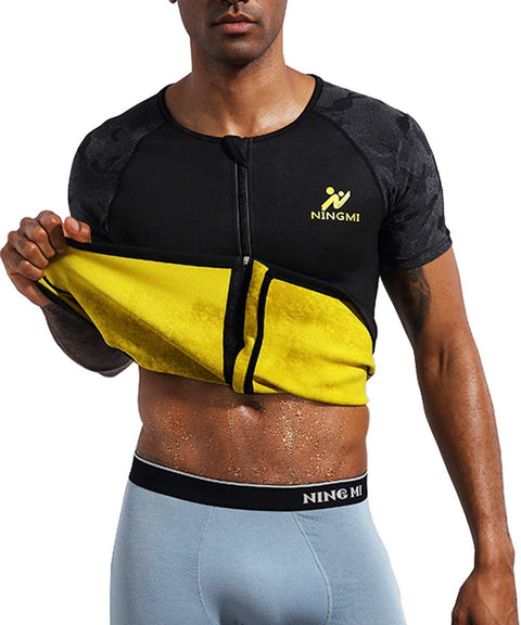 NINGMI Men Neoprene Sweat Shirt Waist Trainer Sauna Suit Weighted Waist Trimmer Vest Workout Sauna Shirt Shapewear