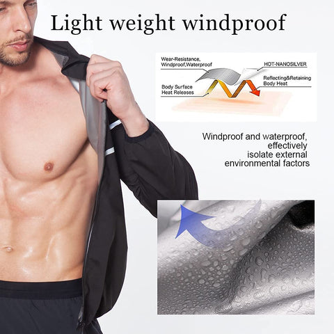 NINGMI Sauna Suit for Men Sweat - Long Sleeve Shirt Jacket Workout Body Shaper Zipper Tank Top Slimming Fitness Trainer Gym