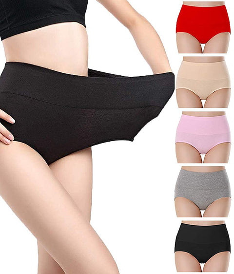 LANFEI Ladies 5-Pack Underwear Stretchy Comfortable High Waist Soft Cotton Full Briefs Basic Style Panties