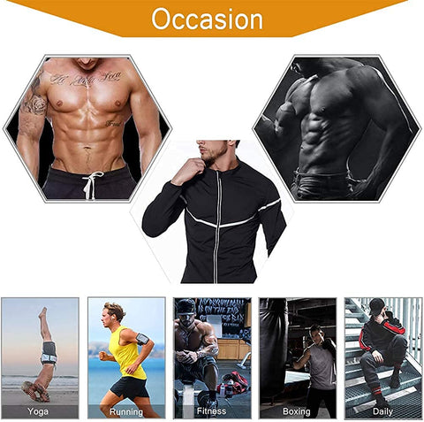 NINGMI Sauna Suit for Men Sweat - Long Sleeve Shirt Jacket Workout Body Shaper Zipper Tank Top Slimming Fitness Trainer Gym