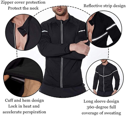 NINGMI Sauna Suit for Men Sweat - Long Sleeve Shirt Jacket Workout Body Shaper Zipper Tank Top Slimming Fitness Trainer Gym