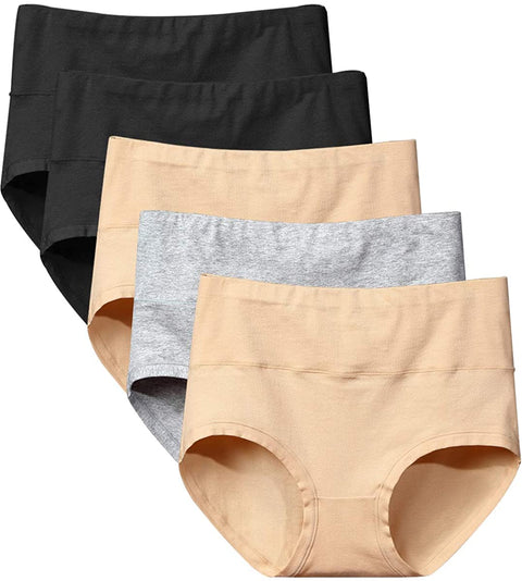 LANFEI Ladies 5-Pack Underwear Stretchy Comfortable High Waist Soft Cotton Full Briefs Basic Style Panties