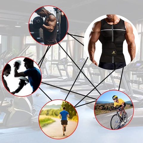 NINGMI Sauna Vest for Men 2 in 1 with Waist Trainer Sweat Workout Tank Top Neoprene Suit Zipper Shirt Slimming Belt Gym