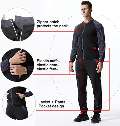 NINGMI Sauna Suit for Men Sweat Jacket Workout Shirt Long Sleeve Gym Slimming Zipper Trainer Body Shaper