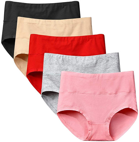 LANFEI Ladies 5-Pack Underwear Stretchy Comfortable High Waist Soft Cotton Full Briefs Basic Style Panties