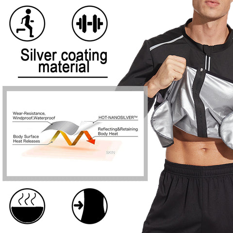 Zipper Sauna Shirt for Men Hot Sweat Suit Shapewear Body Shaper Sauna Top Workout Tummy Fat Burn Corset Training Tops by NINGMI
