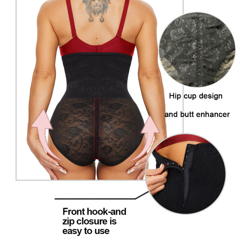 Hi-waisted Postpartum Body Shaper Plus Size Lingere Women Waist Trainer Lace Butt Sahpers Intimates Weight Loss Panties by NINGMI