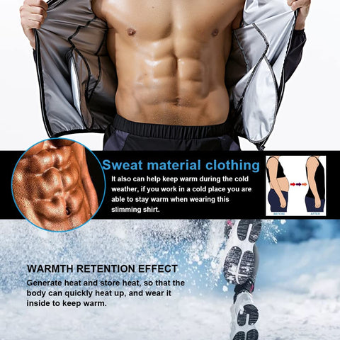 NINGMI Sauna Suit for Men Sweat Jacket Workout Shirt Long Sleeve Gym Slimming Zipper Trainer Body Shaper