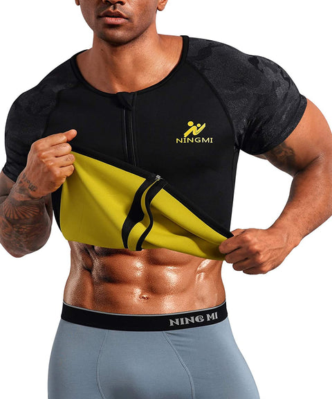 NINGMI Men Neoprene Sweat Shirt Waist Trainer Sauna Suit Weighted Waist Trimmer Vest Workout Sauna Shirt Shapewear